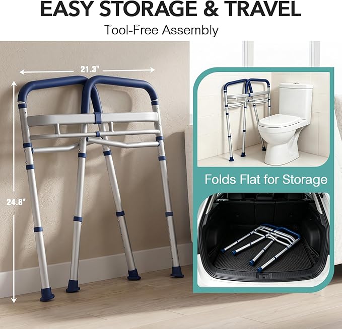 HOMENURSE Toilet Safety Rails for Seniors (350 lb), Adjustable Height & Width Toilet Safety Frame for Elderly, Disabled, Foldable Handicap Toilet Handles with Suction Cups, Fits Most Toilets