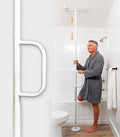 Stander Single Handle Non-Rotating Floor to Ceiling Grab Bar, No-Drill Tension Mounted Transfer Pole for Seniors, Bath Safety & Bedside Assist Rail for Home Standing Support & Fall Prevention, White