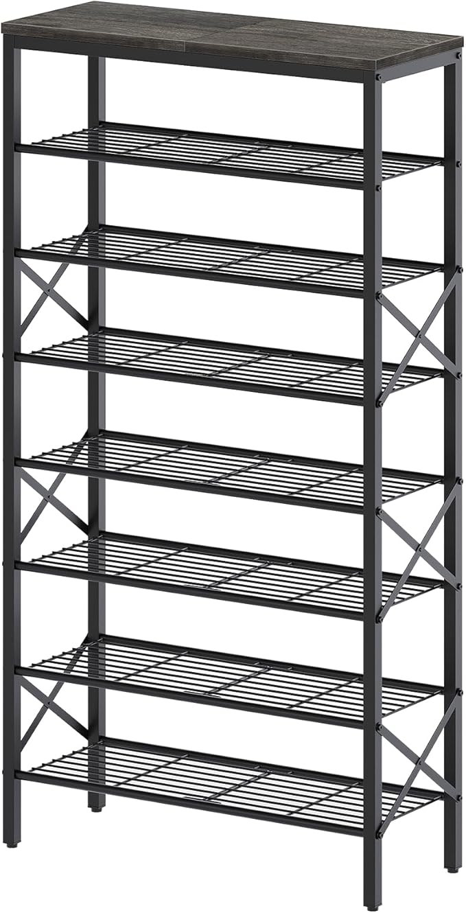 YATINEY 8 Tier Shoe Rack, Large Capacity Shoe Storage Organizer Holds 32 Pairs, Sturdy and Stable, for Entryway, Hallway, Closet, Dorm Room, Charcoal and Black SS08BC