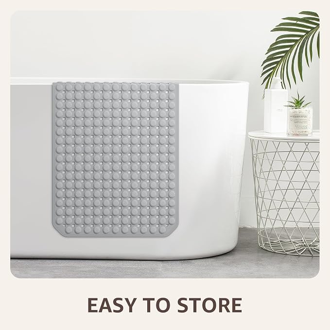 OTHWAY Bath Tub Shower Mat Non Slip, Bathtub Floor Liner Mats for Inside Shower Bathroom, Suction Cups and Drain Holes for Feet Scrubbing, Machine Washable, Soft on Feet, 35x16 Inch, Grey
