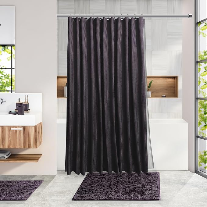 Clara Clark Bathroom Accessories Set - Bathroom Set, Bathroom Sets with Shower Curtain and Rugs, Shower Curtain Set with Trash Can - Purple - 22PC