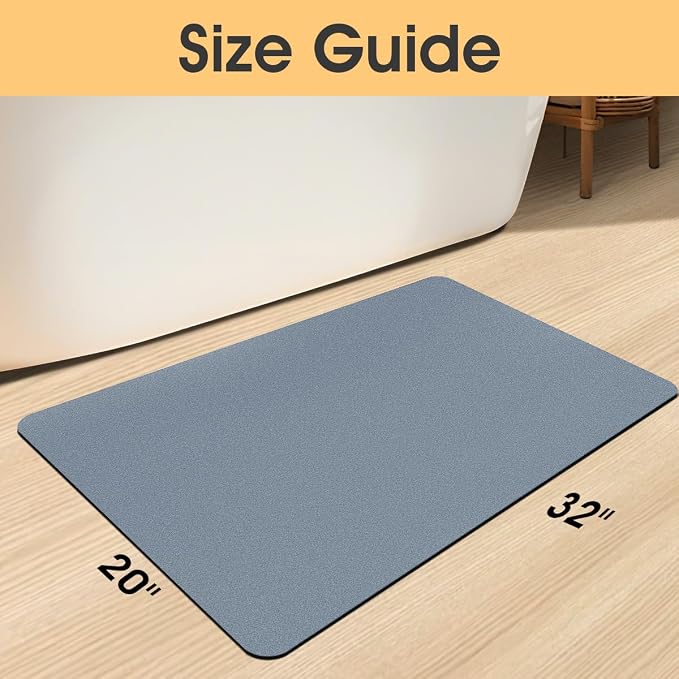 ACCUMTEK Non Slip Bath Mat, Thin Bathroom Rugs Fit Under Door, Quick Dry Bath Mats, Machine Washable Bath Rugs for Bathroom, Bathtub & Kitchen, Haze Blue/Upgraded Solid/32 x20