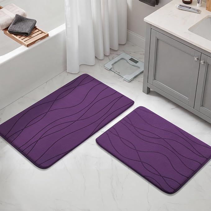 YIHOUSE Memory Foam Bathroom Rug Sets, Purple, 17"x24"+20"x32", 2 Piece | Ultra Soft, Absorbent, Non-Slip, Machine Washable