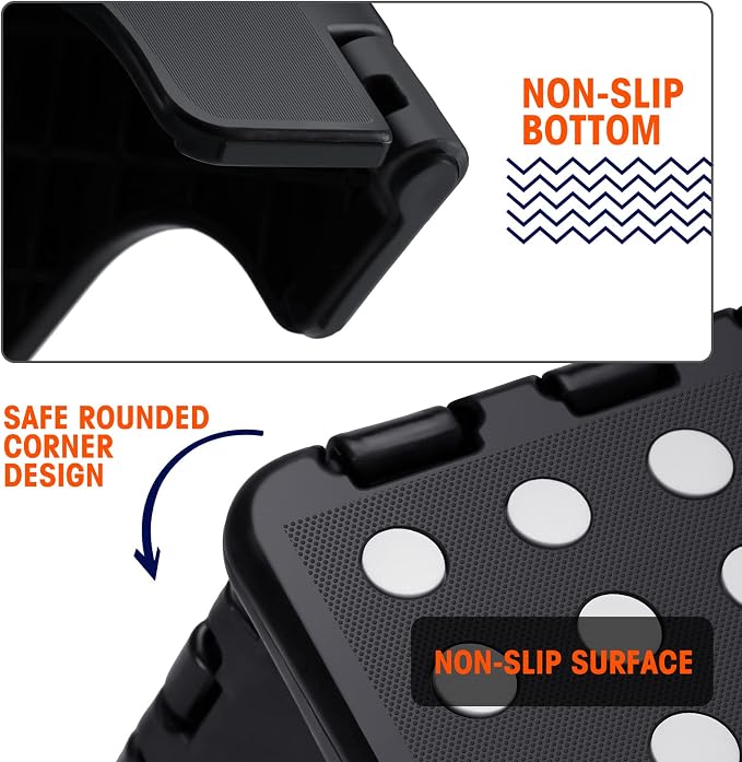 Korpai 16" Folding Step Stool for Adults and Kids Holds Up to 300 lbs,Non-Slip Folding Stools with Portable Handle, Compact Plastic Foldable Step Stool for Bathroom,Bedroom, Kitchen, Black,1PC