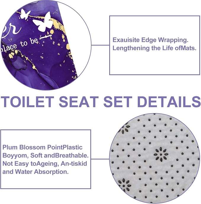 4Pcs Family Marble Shower Curtain Set,Purple Home Inspirational Bathroom Sets with Shower Curtain and Rugs, Bathroom Decor Set,Waterproof Bathroom Curtains Shower Set,with 12 Pcs Hooks