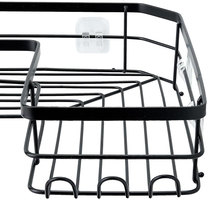 Amazon Basics Corner Shower Caddy Organizer with Soap Holder, Adhesive Wall Mount, Rust Resistant Powder-Coated Stainless Steel, Black, Set of 3