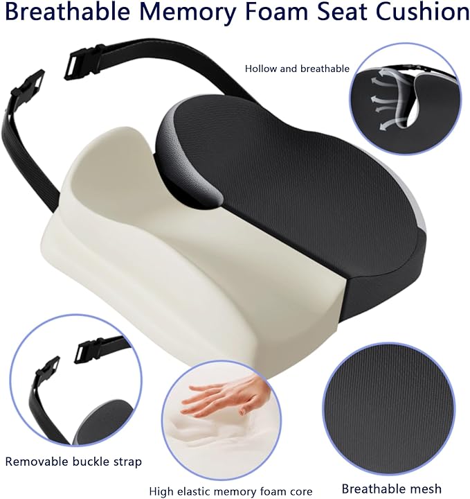 Seat Cushions for Office Chairs Wheelchair Cushion for Long Sitting Back Pain，Memory Foam Seat Car Computer Desk Chair Cushion，Coccyx Cushion for Tailbone Pain Relief Cushion Office Chair Butt Pillow