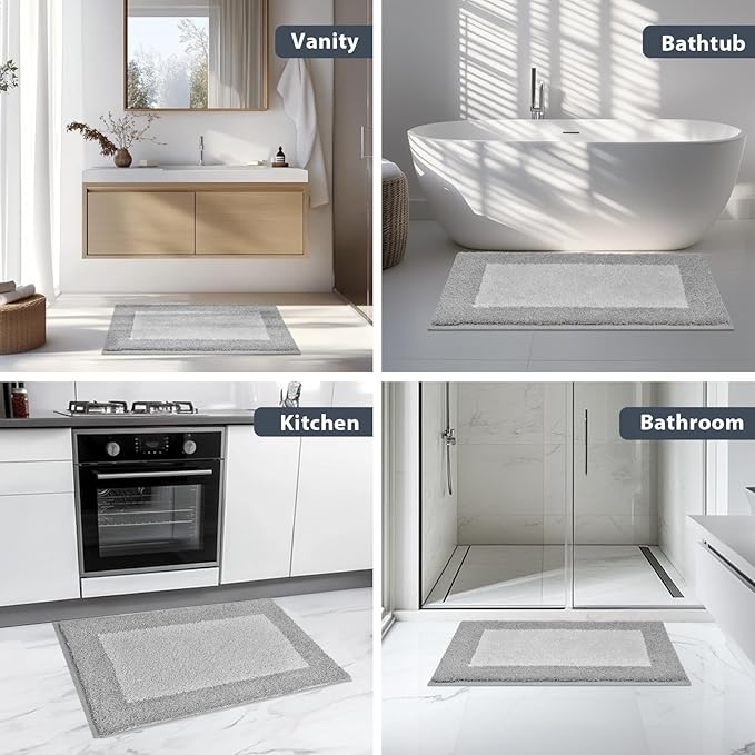anllugs Bathroom Rugs 24" x 60", Non-Slip Extra Soft Absorbent Bath Rugs, Machine Washable Quick Dry Bath Mats for Bathroom Floor, Shower, Bathtub and Sink, Light Grey & Grey