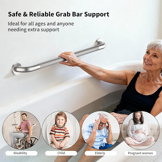 Shower Grab Bar 32 Inch, iHansee Brushed Nickel Bathroom Grab Bar w/Anti-Slip Knurled Grip, Stainless Steel Safety Handicap Bars, Wall Mounted Balance Support Handrail Bath Handle for Senior Elderly