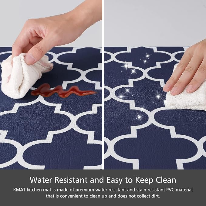 KMAT Kitchen Mat [2 PCS] Cushioned Anti-Fatigue Area Rug Sets, Waterproof Non-Slip Kitchen Mats and Rugs Heavy Duty PVC Ergonomic Comfort Foam Rug for Kitchen, Floor Home, Office, Sink,Blue