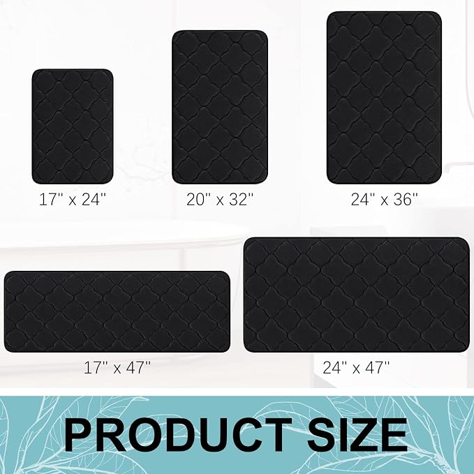OLANLY Memory Foam Bath Mat Rug 47x20, Soft and Absorbent Bathroom Rugs, Non-Slip, Comfortable, Machine Washable Bath Carpet for Bathroom Floor, Tub, Shower and Home Decor Accessories, Black