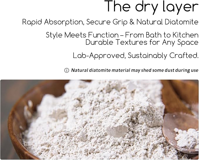 Stone Bath Mat 24"x16" - Diatomaceous Earth Shower Mat, Quick Dry, Anti-Slip, Modern Design with Bonus Non-Slip Pad - Perfect for Home Safety and Style,White,Straight