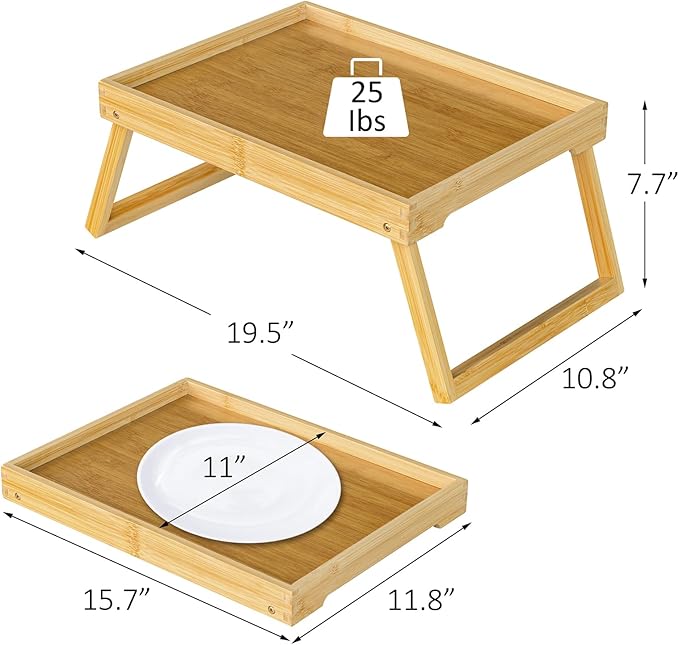 Bamboo Bed Tray Table with Folding Leg, Breakfast in Bed Tray for Eating,TV Table, Laptop Computer,Snack,Sofa or Working, Laptop Desk (1, Beige)