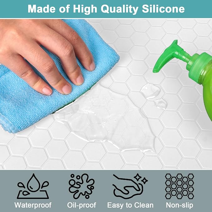 Under Sink Mats for Kitchen Waterproof, Silicone Under Kitchen Sink Mat and Protector for 34" x 22" Cabinets, Under Sink Organizer Tray, Shelf Liner Cabinet Liner for Bathroom, White