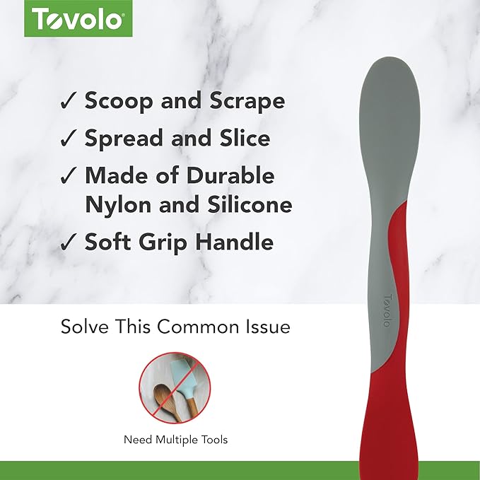 Tovolo Mini Scoop and Spread Tool for Kitchen Meal Prep Small Sandwich Spreader Spatula for Peanut Butter Jelly, Silicone BPA Free Dishwasher Safe Scooper Spreader, Cayenne Red and Oyster Gray