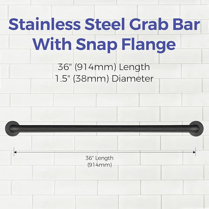 Stardrix 36-Inch ADA Compliant Grab Bar, 1.5" Diameter, Concealed Mounting Flanges, Handicap Friendly, Commercial & Residential Bathrooms, Matte Black Stainless Steel
