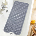 Extra Long Gray Bathtub Mat Non Slip, Soft Bath Mat for Tub 40 x 16 Inch Full Size, Bath Tub Shower Mats for Bathroom Floor with Big Suction Cups and Drain Holes, Easy Washable, BPA Free