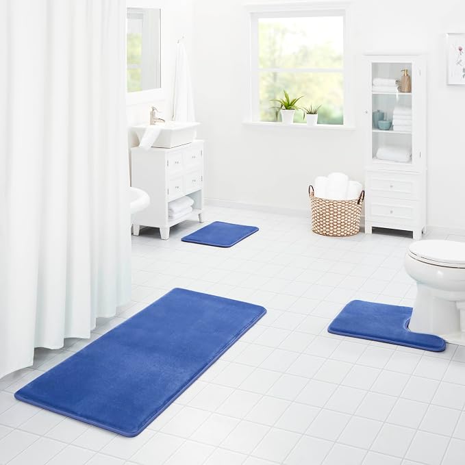 Memory Foam Bath Mat Non Slip Absorbent Super Cozy Velvet Bathroom Rug Carpet (60 inches X 17 inches, Royal Blue)