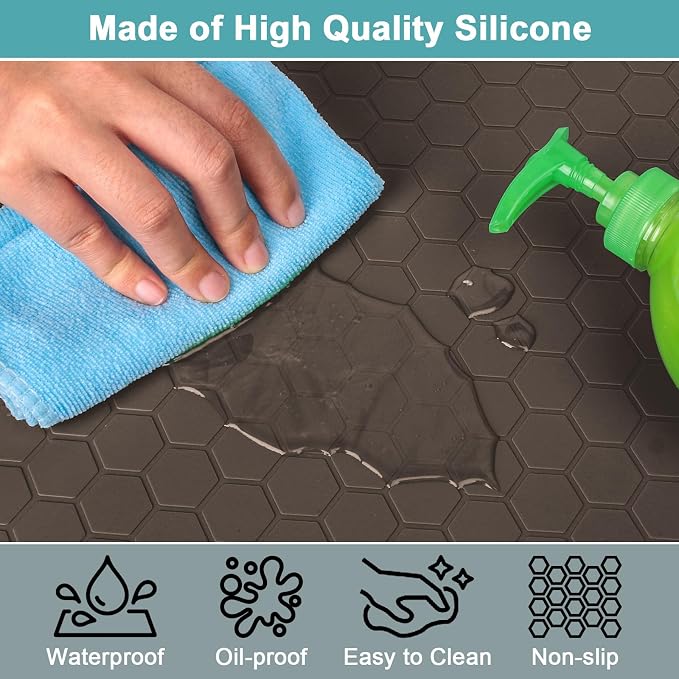 Under Sink Tray for Kitchen Waterproof, Silicone Under Kitchen Sink Mats and Protectors for 34" x 22" Cabinets, Under Sink Tray Organizer, Shelf Liner Cabinet Liner for Bathroom, Brown