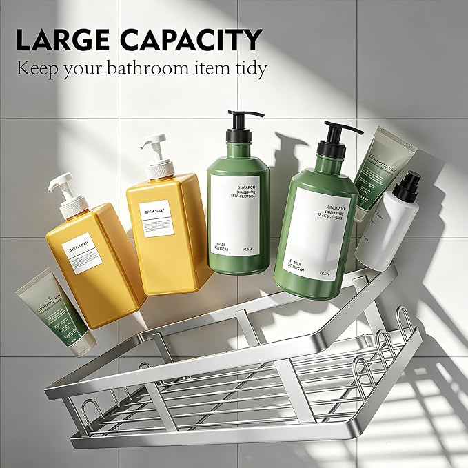 Youvip Shower Caddy 6 Pack, Adhesive Shower Shelves with Soap Holder, No Drilling Rustproof Large Capacity Bathroom Organizers and Storage, Silver