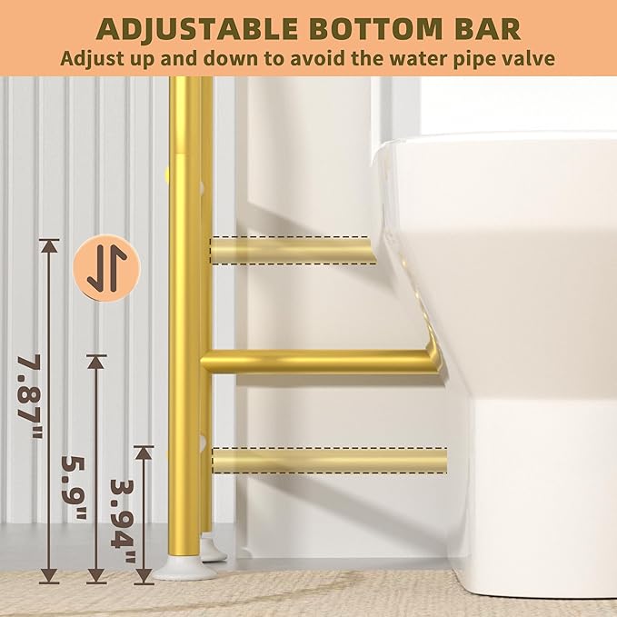 Livilord 3-Tier Over The Toilet Storage Rack, Space Saver Metal Bathroom Shelves, Freestanding Over Toilet Bathroom Organizer for Bathroom/Living Room (Gold)
