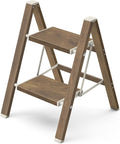Mayi Plus 2 Step Ladder,Aluminum Folding Step Stool for Adults,Step Ladder with Wide Anti-Slip Pedal,330 lbs Capacity for Home,Kitchen,Library,Office(Cherry Woodgrain)