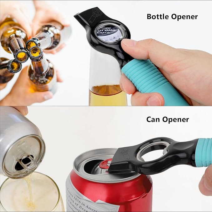 2-Pack Magnetic Beer Bottle Opener & Soda Can Opener, 2-in-1 Bottle Opener and Can Tab Opener Tool for Bartender, Long Nails, Arthritis, Seniors, Silicone Handle with Build in Magnet - Aqua