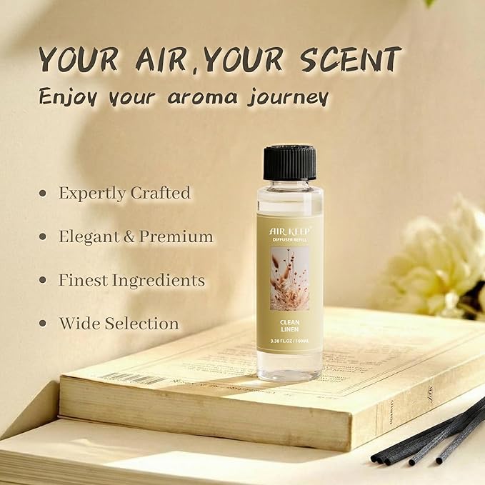Airkeep Reed Diffuser Oil Refill/Clean Linen/3.38 oz/1 Pack/Air Freshener & Aromatherapy Essential Oil Blend for Home Fragrance – Scented Refill Oil for Bathroom, Bedroom & Home Decor