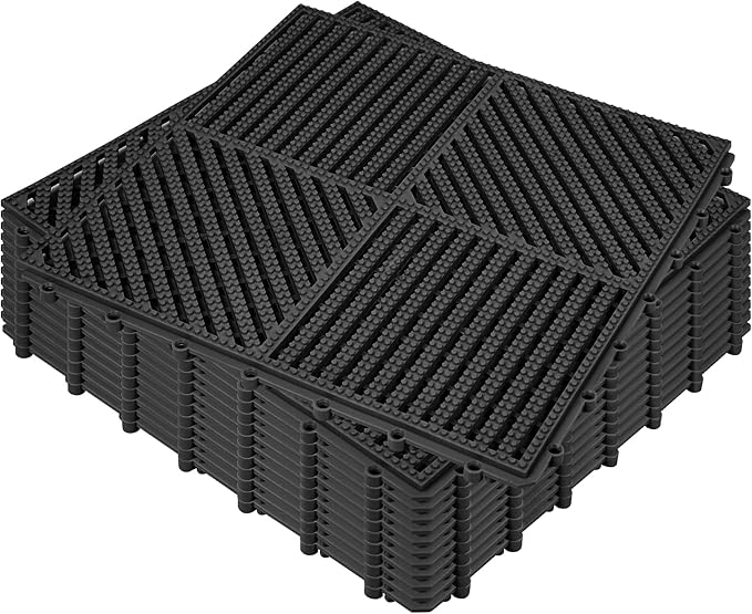 ToLanbbt Modular Interlocking Cushion 12P 11.8" x 11.8" Interlocking Rubber Floor Drain Holes Non-Slip Splicing Drainage Mats for Deck, Shower, Kitchen, Drain Pool, Sauna Bath (Black, 2 Rows Dots)