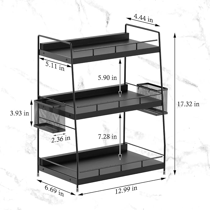 Bathroom Counter Organizer,Bathroom Countertop Organizer with Baskets,Vanity Organizers,Counter Shelf,Countertop Storage, Makeup Organizers(Black)