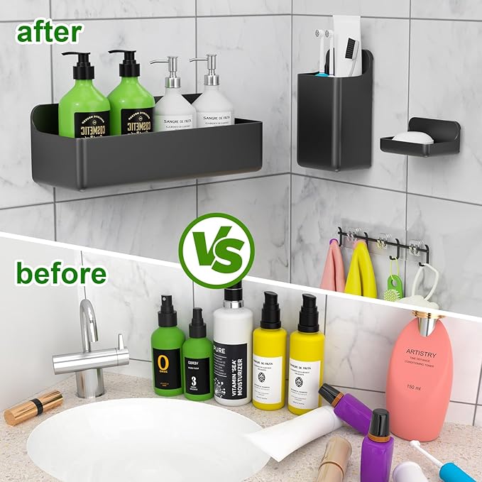 Adhesive Shower Caddy 6 Pack Rustproof Shower Shelves for Inside Shower No Drilling Bathroom Organizers and Storage Large Rack with Soap Holder Clear