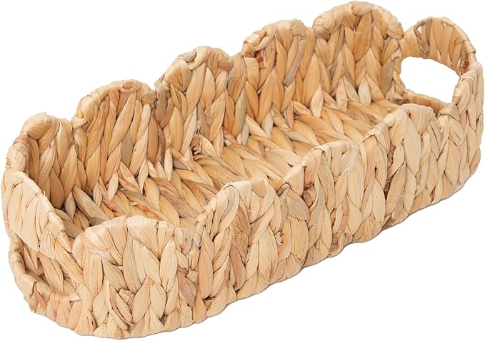 Coeusy Toilet Tank Basket for Bathroom,Scalloped Edge Wicker Basket for Toilet Paper Storage,Small Baskets for Countertop,Shelves,Living Room,Bedroom,Both Organizer&Decor Natural Water Hyacinth