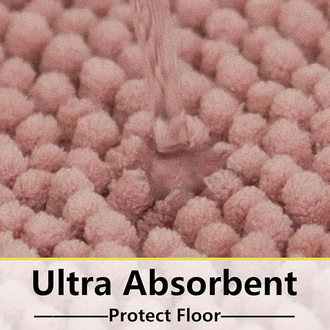 Bathroom Rugs Chenille 3-Piece Extra Soft and Absorbent Shag Bathroom Rugs, Machine Wash Mat, Strong PVC Non-Slip Underside, Plush Carpet Mats (Deep Pink)