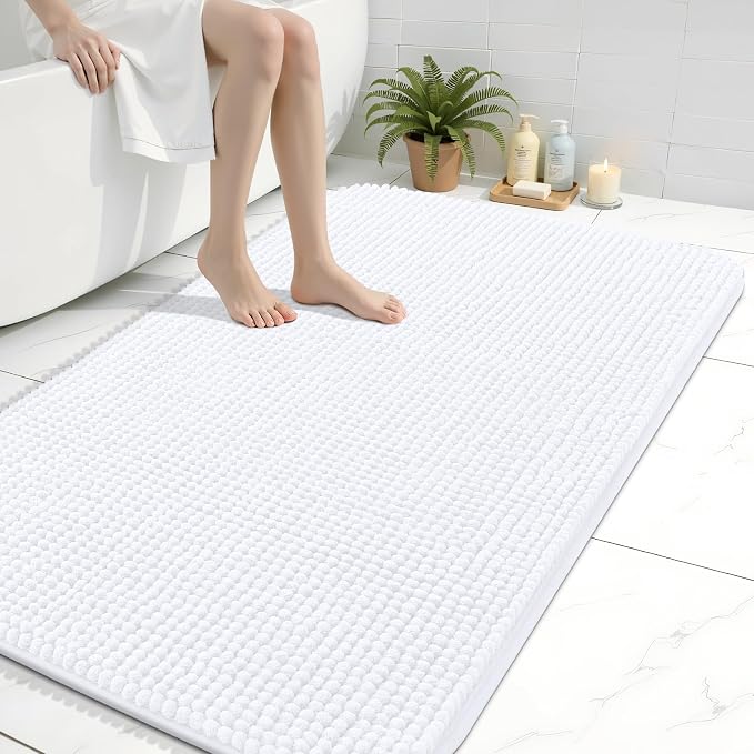 Arotive Bathroom Rugs 40" x 32", Ultra Soft Absorbent Chenille Bath Rugs, Non-Slip Rubber Backing, Machine Washable Bath Mats for Bathroom Floor, Tub and Shower, Home Decor Accessories, White