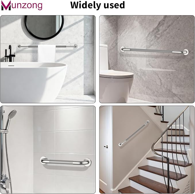 3 Pack Commercial Handicap Grab Bars Bundle, Munzong 18" 36" 42" Brushed Nickel Bathroom Grab Bar for Shower, 1.25" Diameter Anti Slip Bathroom Balance Bar,Safety Hand Rail for Elderly Injury Senior