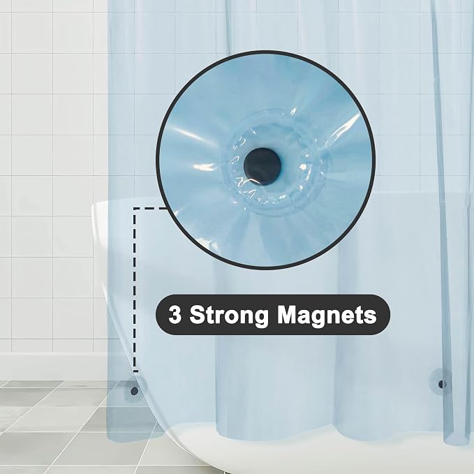 Barossa Design Shower Curtain Liner - Premium Clear Light Blue PEVA Shower Liner with 3 Magnets and Metal Grommets, Waterproof Lightweight Standard Size Bathroom Curtains - Translucent Light Blue