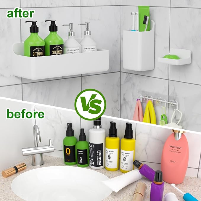 Adhesive Shower Caddy 6 Pack Rustproof Shower Shelves for Inside Shower No Drilling Bathroom Organizers and Storage Rack with Soap Holder Clear