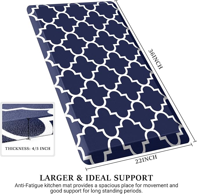 WISELIFE Anti Fatigue Floor Mat - 4/5 Inch Thick Kitchen Mat Non Slip Waterproof Heavy Duty Ergonomic Comfort Mat Durable for Home, Office, Sink, Laundry,(22" x 36", Blue)