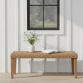 Outdoor Backless Bench, All-Weather Wicker & Solid Acacia Wood, Premium Garden Bench with Woven Rattan Seat and Thick Outdoor Cushion for Patio, Porch, Living Room or Entryway (Natural, PE Wicker)