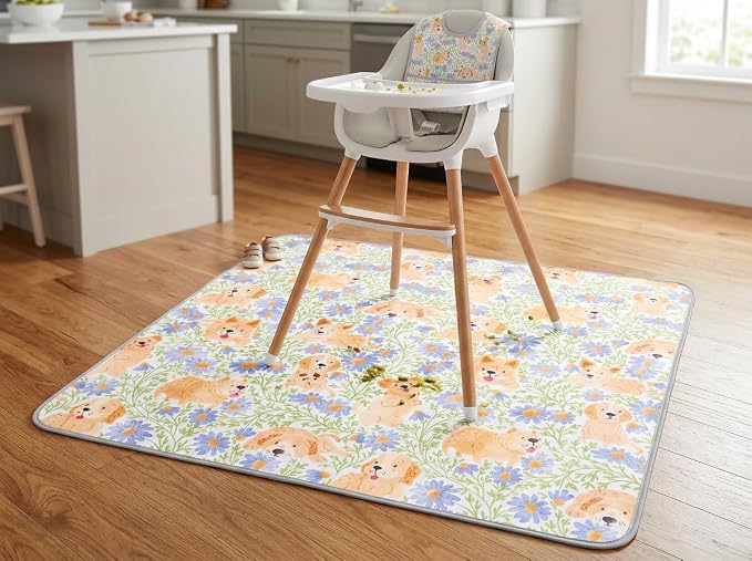 Splat Mat for Under High Chair/Arts/Crafts, Waterproof and Anti-Slip Splash Mat Floor Protector, Washable Highchair Floor Mat, 51 Inch Reusable Messy Mat and Baby Feeding Table Cloth