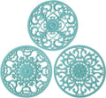 Extra Thick Silicone Trivet Mat for Hot Dishes, Hot Pots and Pans, Pot Holder, Hot Pad to Portect Your Table and Countertop, Kitchen Decor and Accessories,Turquoise,Set of 3