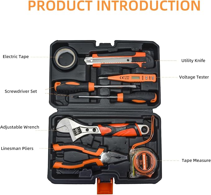 Home Repair Partner Home Hand Tool Kit And Portable Toolbox Include Wrench,Utility Knife,Screwdriver.Multi Functional Home Tool Set For House,Garage,College Dorm And Office Covering Multiple Scenarios