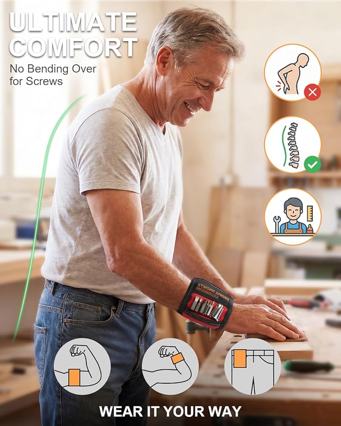 Father Day Gifts from Daughter Wife Son Magnetic Wristband: Men Tool Gifts for Men Him Belt Magnet Wrist for Holding Screws Nails Cool Gadgets Ideas Grandpa Father Day Gifts for Husband Dad Papa