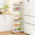 ThreeHio 6 Tier Slim Storage Cart, Narrow Cart with Wheels, Metal Mobile Shelving Unit Organizer for Bathroom, Kitchen, Laundry Room, Living Room & Narrow Spaces, White, 6in(W)