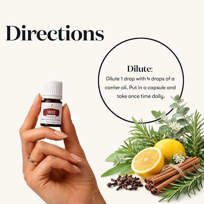 Young Living Thieves Vitality Essential Oil Blend | 5 ml | Warm Spicy Herbal Aroma for Diffusers, Massage & Aromatherapy | Clove, Lemon, Cinnamon, Eucalyptus & Rosemary Blend | Seed to Seal Quality