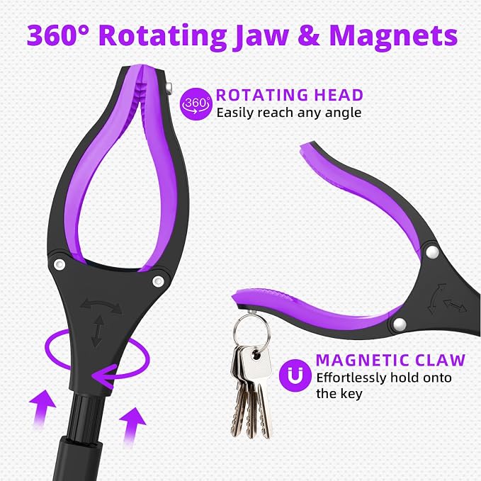 2-Pack 32" Grabber Reacher Tool, Foldable Reacher Grabber Pickup Tool with 360° Rotating Jaw & Magnetic Tip, GarbageTrash Picker Upper Grabber,Lightweight Grabbers for Seniors/Elderly(Purple)