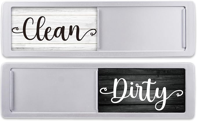 Dishwasher Magnet Clean Dirty Sign - Magnetic Signs That Say Clean/Dirty - Optional Sticker Adhesive for Non-Metal Stainless Steel Dish Washers - Dark Farmhouse