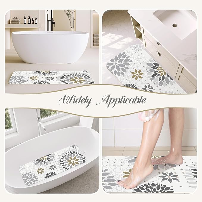 SHUCHING Boho Gray Sunflower Bath Mat for Tub Non Slip-40 X 16Inch, Bathtub Mat Anti Slip, Long Shower Mat for Bathroom Mold Free, Machine Washable