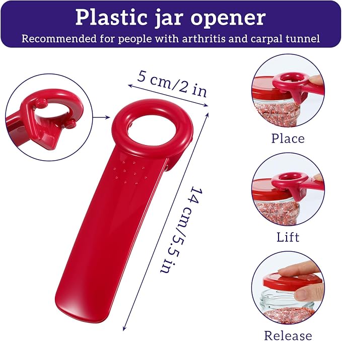 2 PACK Easy Grip Jar Opener Gripper, Jar Key for Seniors, Arthritis, Carpal Tunnel Sufferers, Durable Plastic Lid Opener（Blue/Rose Red）