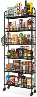 Slim Rolling Storage Cart with Wheels, Metal 6 Tier Spice Rack Mobile Shelving Unit Organizer Kitchen Utility Cart for Office Bathroom Kitchen Laundry Room Narrow Places (6inches)